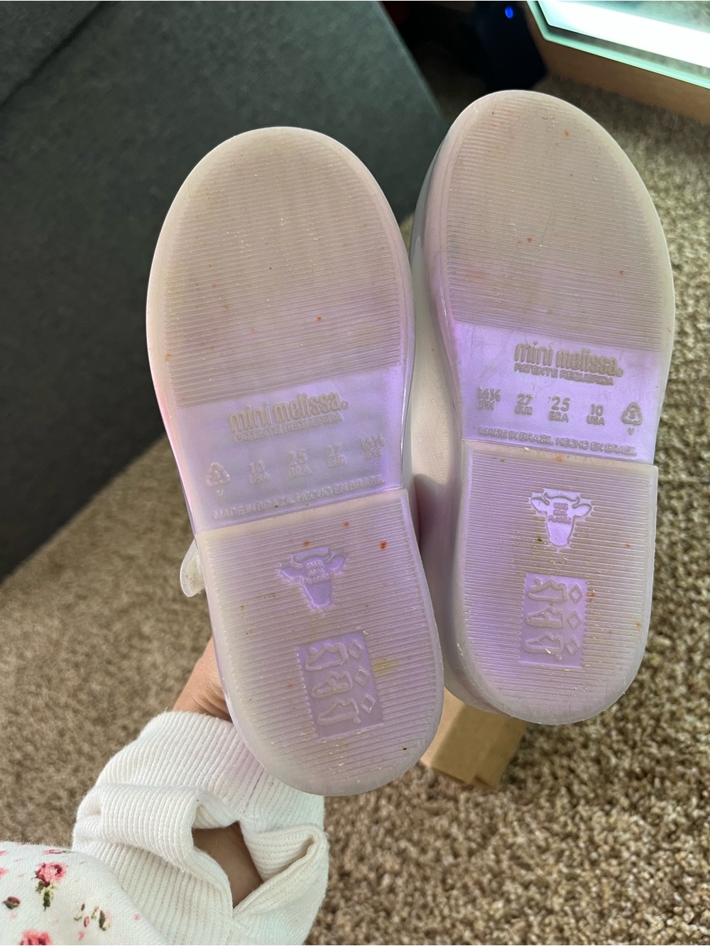 Mini Melissa Iridescent Lavender Mary Janes with Silver Butterfly - Picture 9 of 11